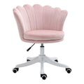 Mid Back Fleece Office Chair, Adjustable Height Vanity Chair with Swivel Wheels, Pink