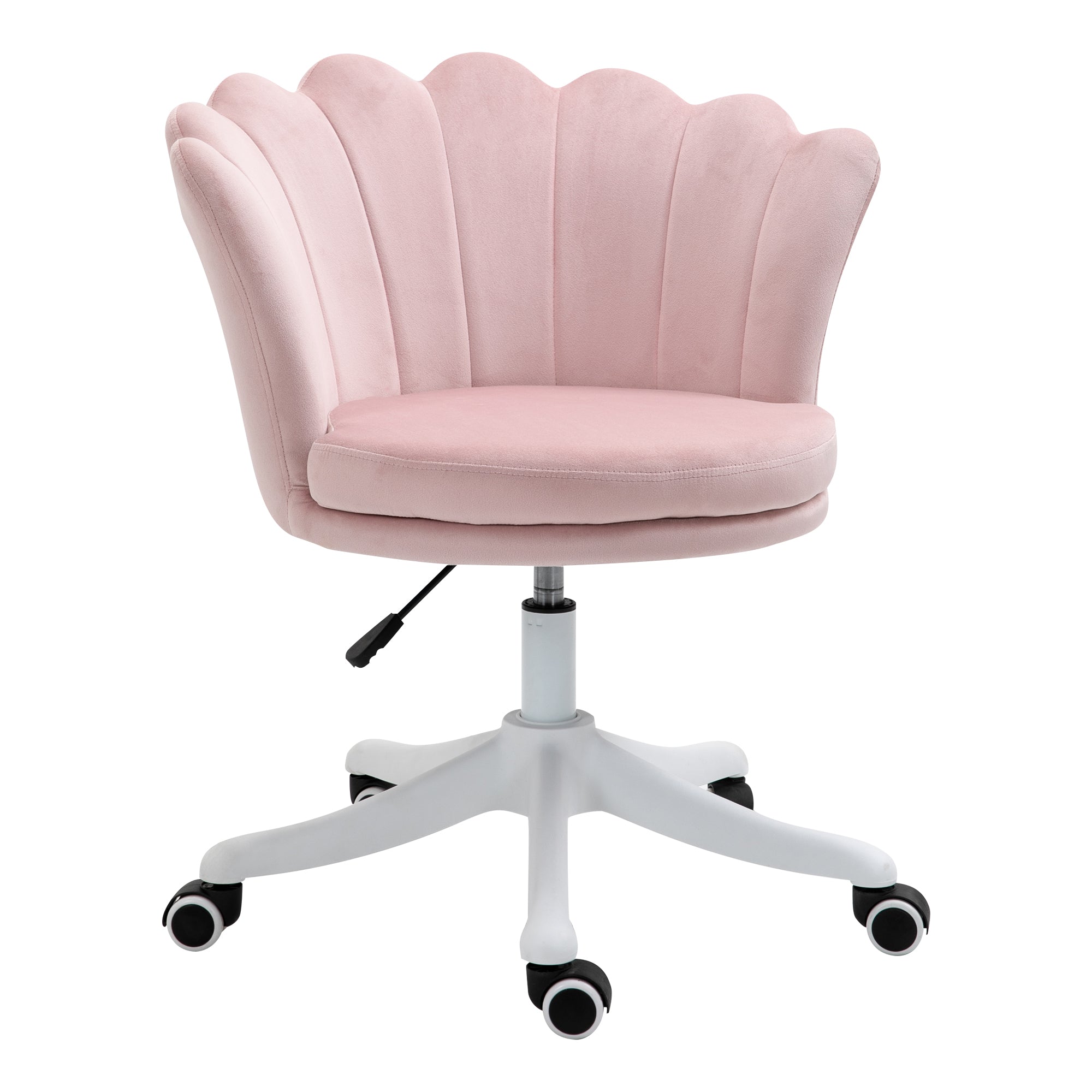 Mid Back Fleece Office Chair, Adjustable Height Vanity Chair with Swivel Wheels, Pink