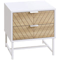 Modern Bedside Table with 2 Drawers, Nightstand with Metal Base, Sofa End Table, White