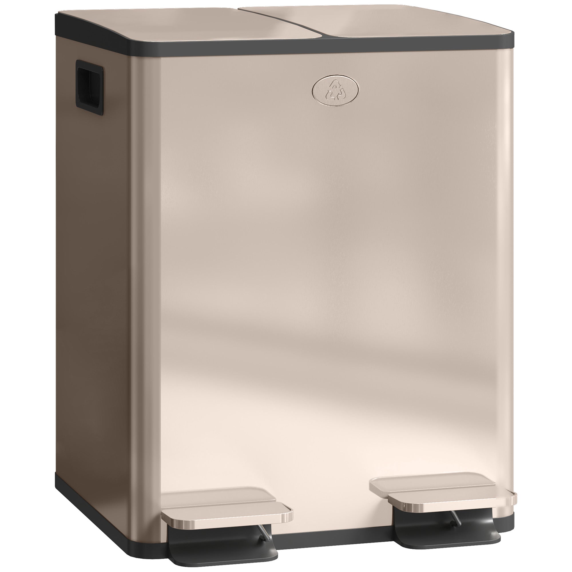 Dual Kitchen Bin, 2 x 20L Stainless Steel Double Rubbish Bin with Soft Close Lid, Gold Tone