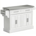 Rolling Stainless Steel Counter Kitchen Cart Storage Cabinet w/ Drawers & Rack, White