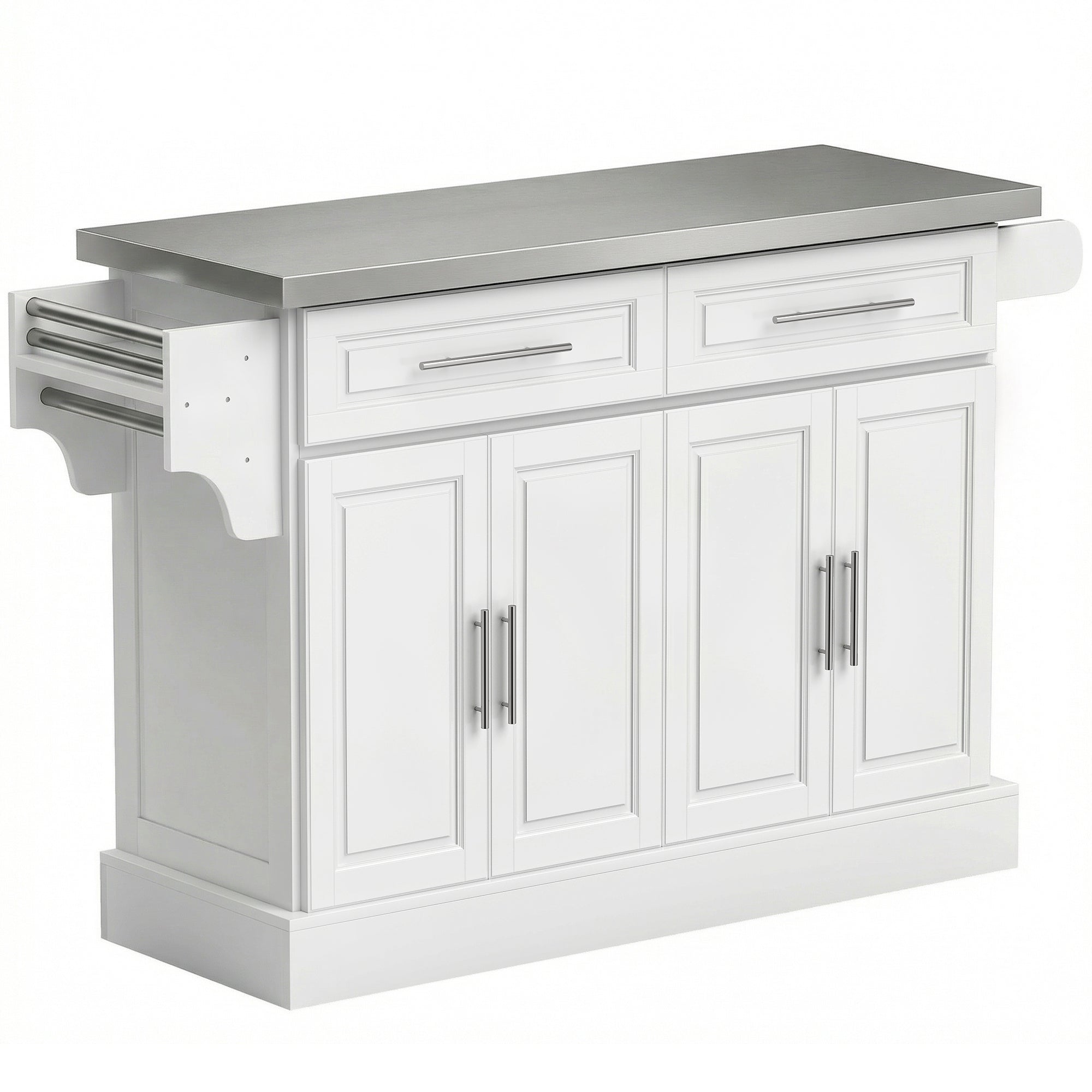 Rolling Stainless Steel Counter Kitchen Cart Storage Cabinet w/ Drawers & Rack, White