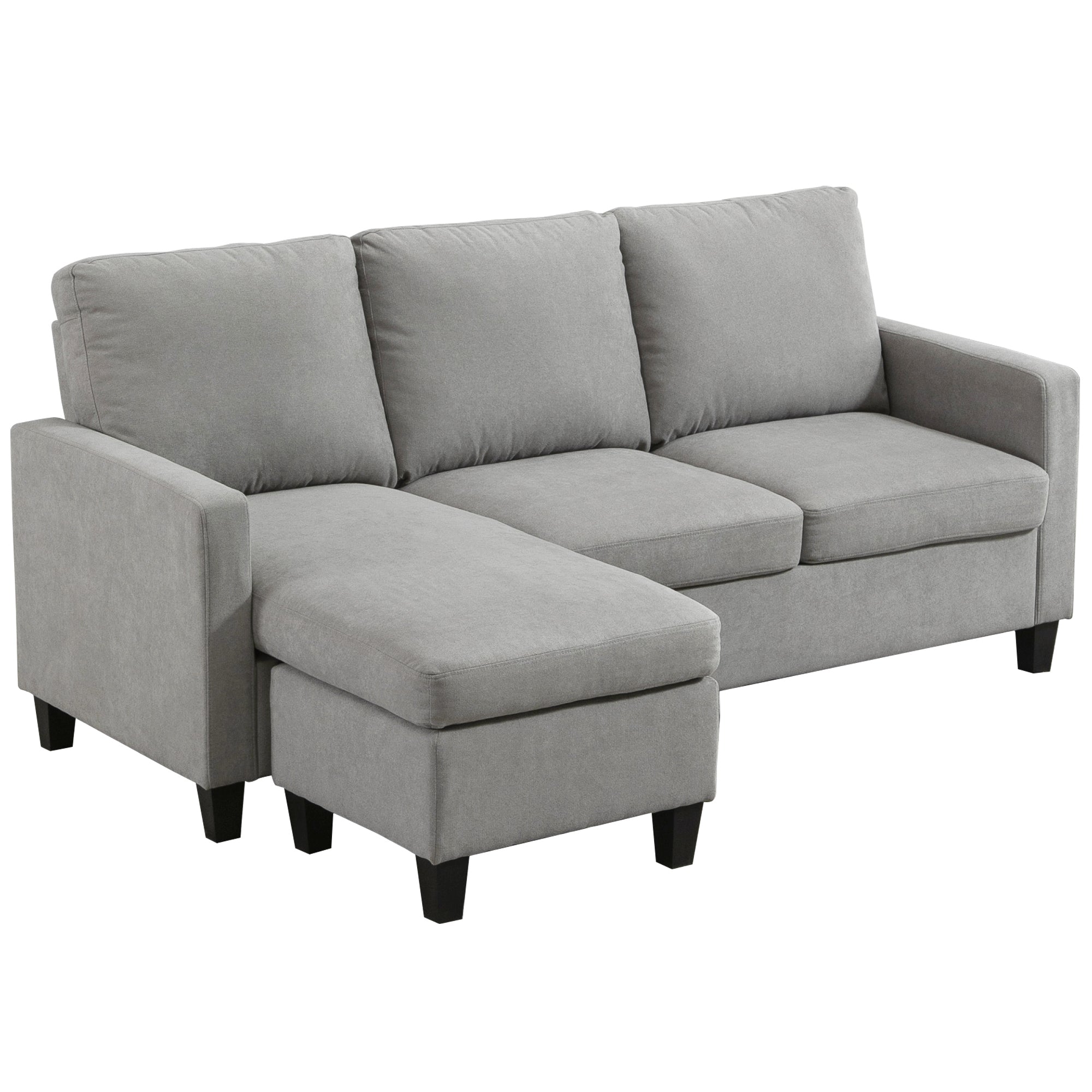 3-Seater L-Shape Sectional Sofa with Ottoman for Living Room, Light Grey