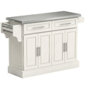 36" Stainless Steel Top Kitchen Island with Storage Drawers, Racks & Cabinets, Cream White