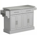 Rolling Kitchen Island with Stainless Steel Top and 2 Drawers for Storage, Gray