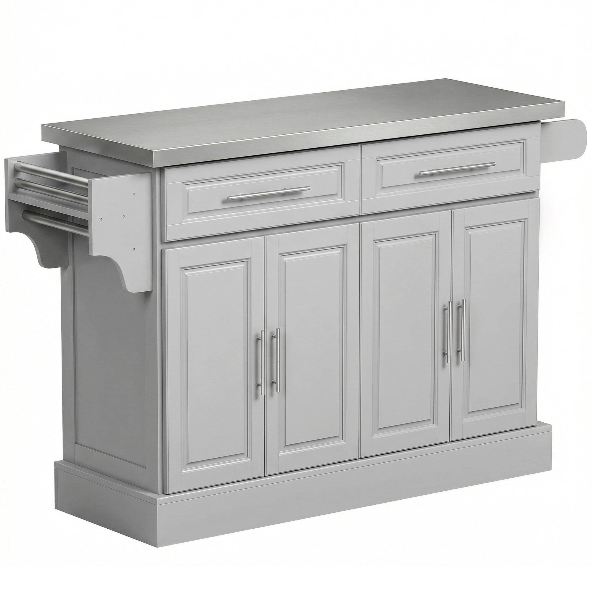 Rolling Kitchen Island with Stainless Steel Top and 2 Drawers for Storage, Gray