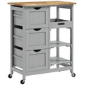 36" Rolling Kitchen Island Cart with Wood Top, Shelves & Drawers for Dining, Gray