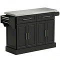 Rolling Kitchen Island with Storage Portable Cart with Stainless Steel Top 2 Drawers Black