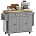GlideSpace 44"W Butcher Block Cart, Movable Kitchen Island with Cabinets, Grey