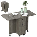 Foldable Dining Table, Rolling Kitchen Table with Storage Drawers & Cabinet, Drop Leaf Table on Wheels, Grey