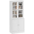 Modern Bookcase with Glass Doors, Display Storage Cabinet w/ Adjustable Shelves, White