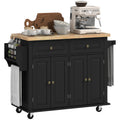 GlideSpace 44"W Butcher Block Cart, Movable Kitchen Island with Cabinets, Black