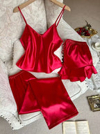 PIJAMA SATÉN 3 PIEZAS-ROJO NOCTURNO – SIGNATURE