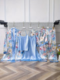 PIJAMA SATÉN 5 PIEZAS - AZUL POLVO – JARDIN DE RÊVE