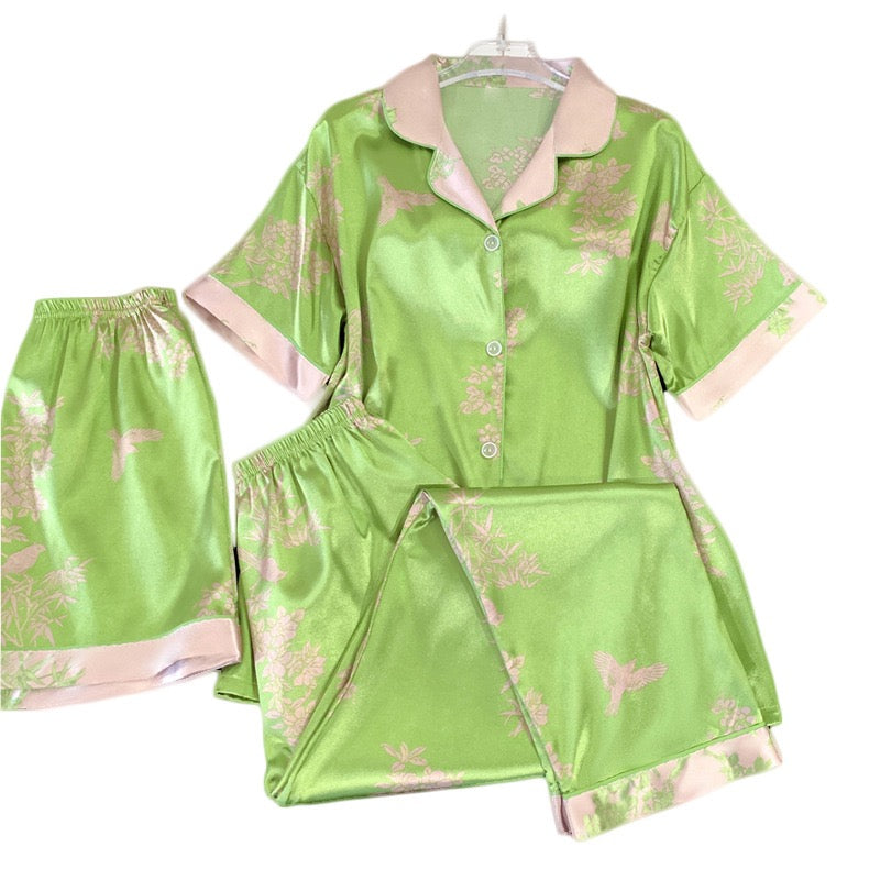 PIJAMA SATÉN 3 PIEZAS-VERDE ESMERALDA – SPRING
