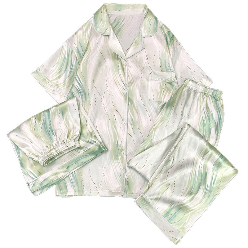 PIJAMA SATÉN 3 PIEZAS-VERDE – SPRING