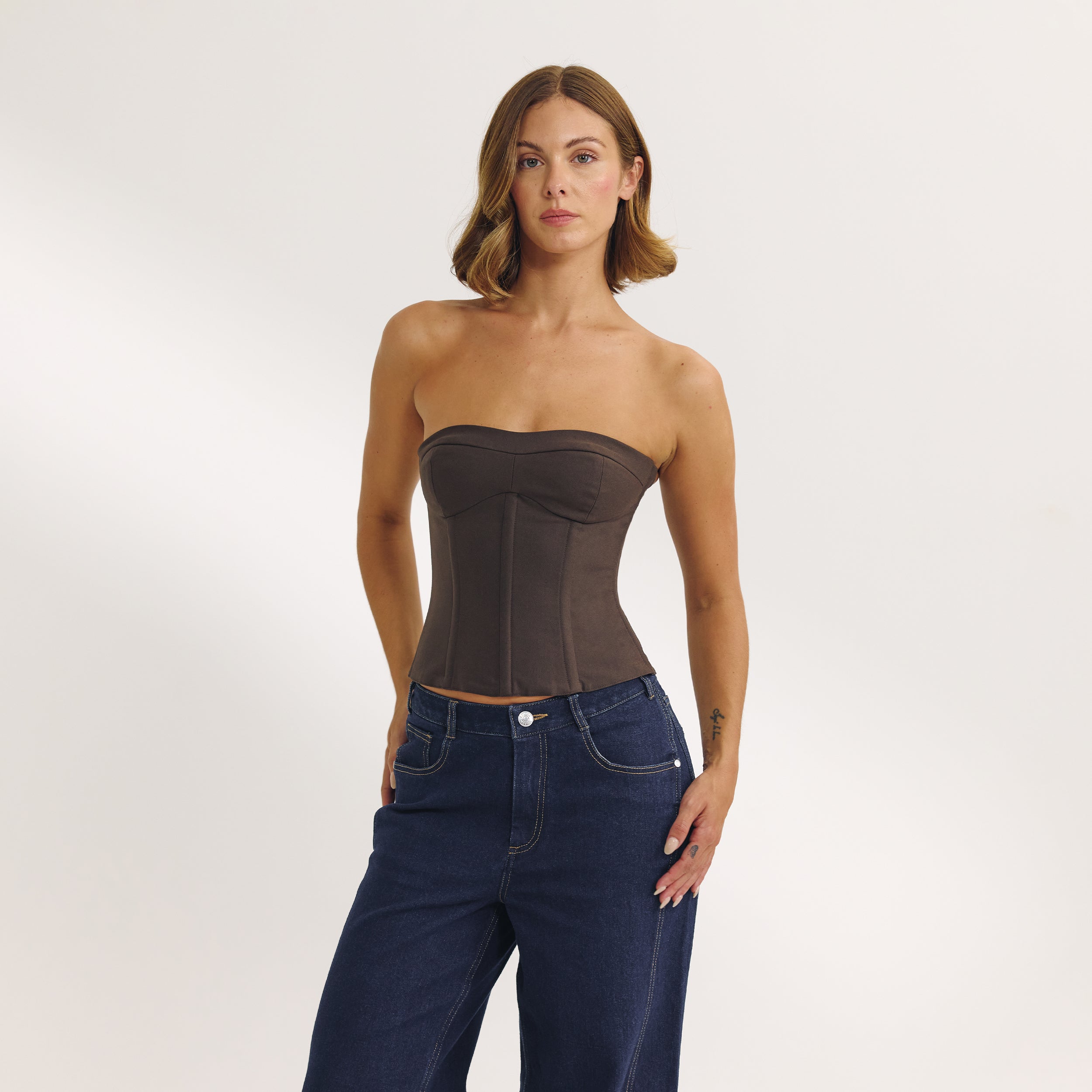 Lounge Underwear Bandeau Corset Top - Dark Brown