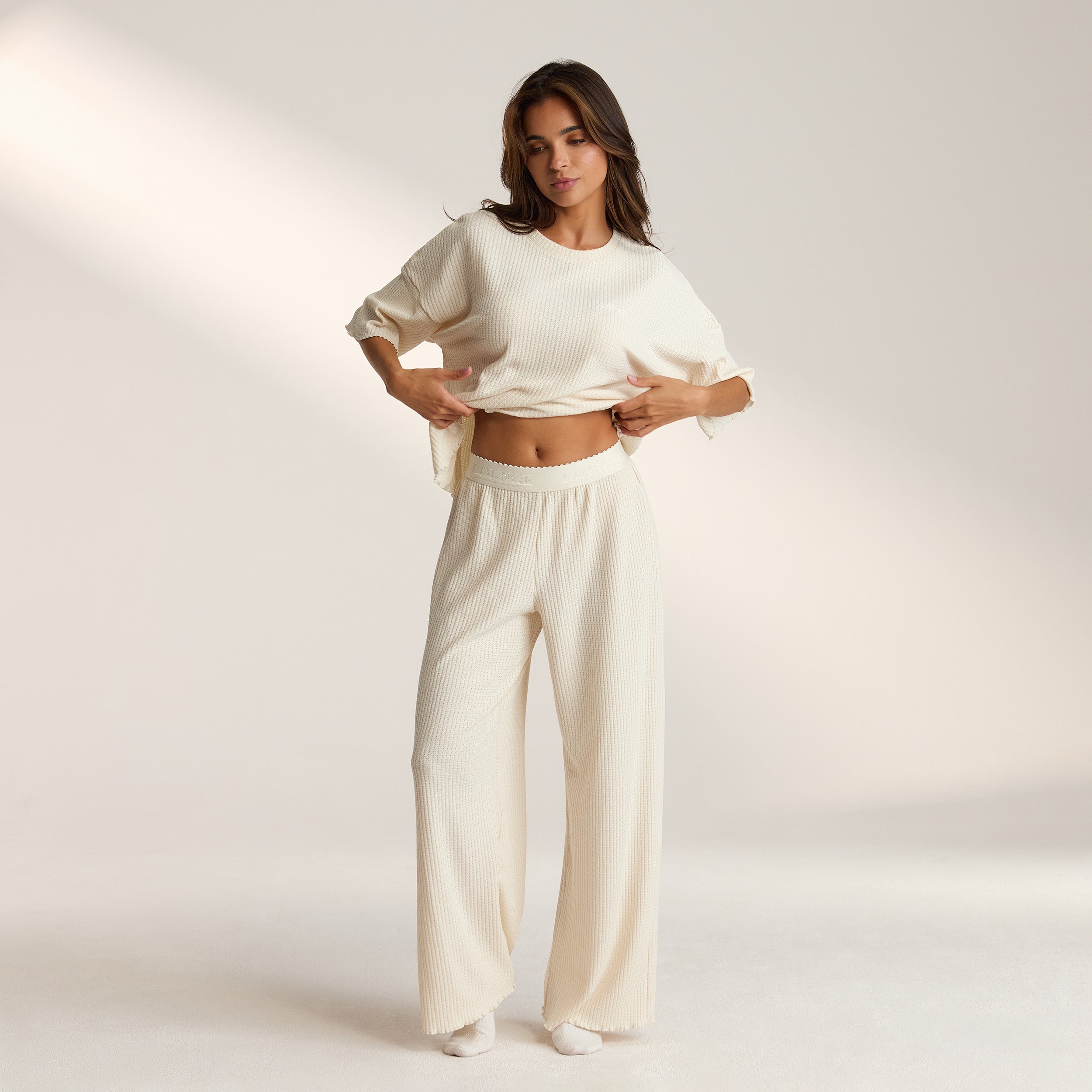 Lounge Underwear Soft Waffle Pyjama Bottoms - Cream
