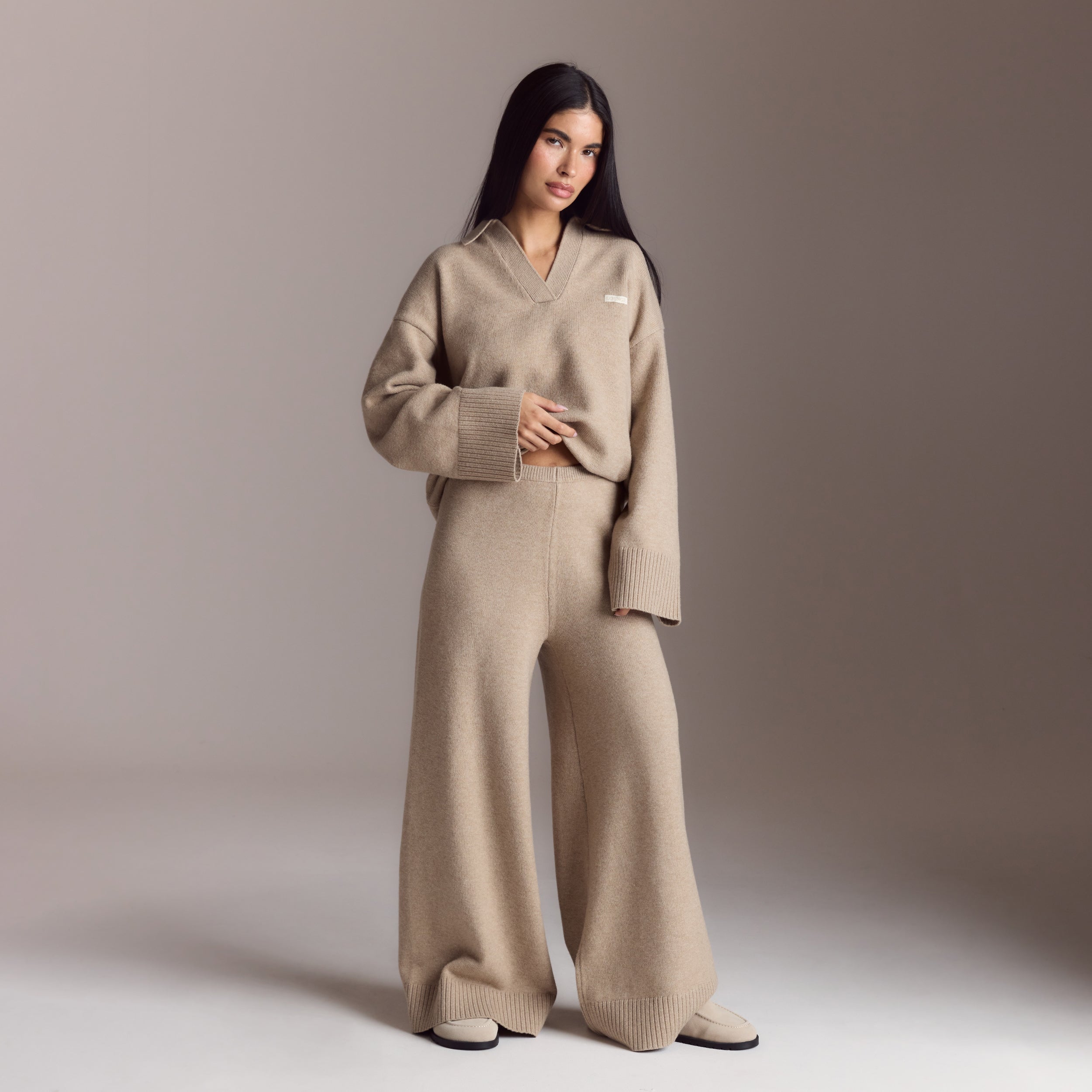 Lounge Underwear Ribbed Hem Knitted Trousers - Mink