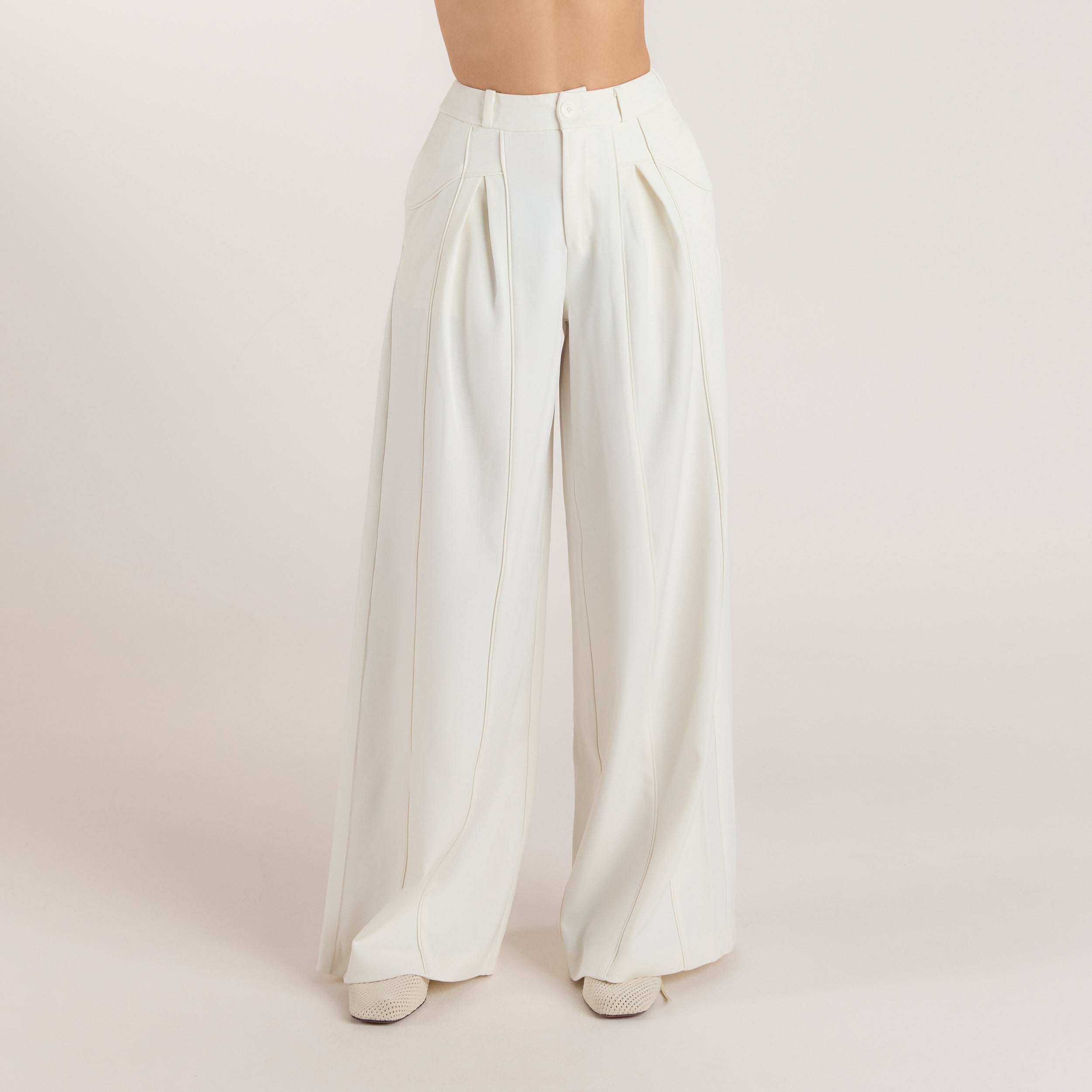 Lounge Underwear Wide-Leg Pleat Detail Trousers - Off White