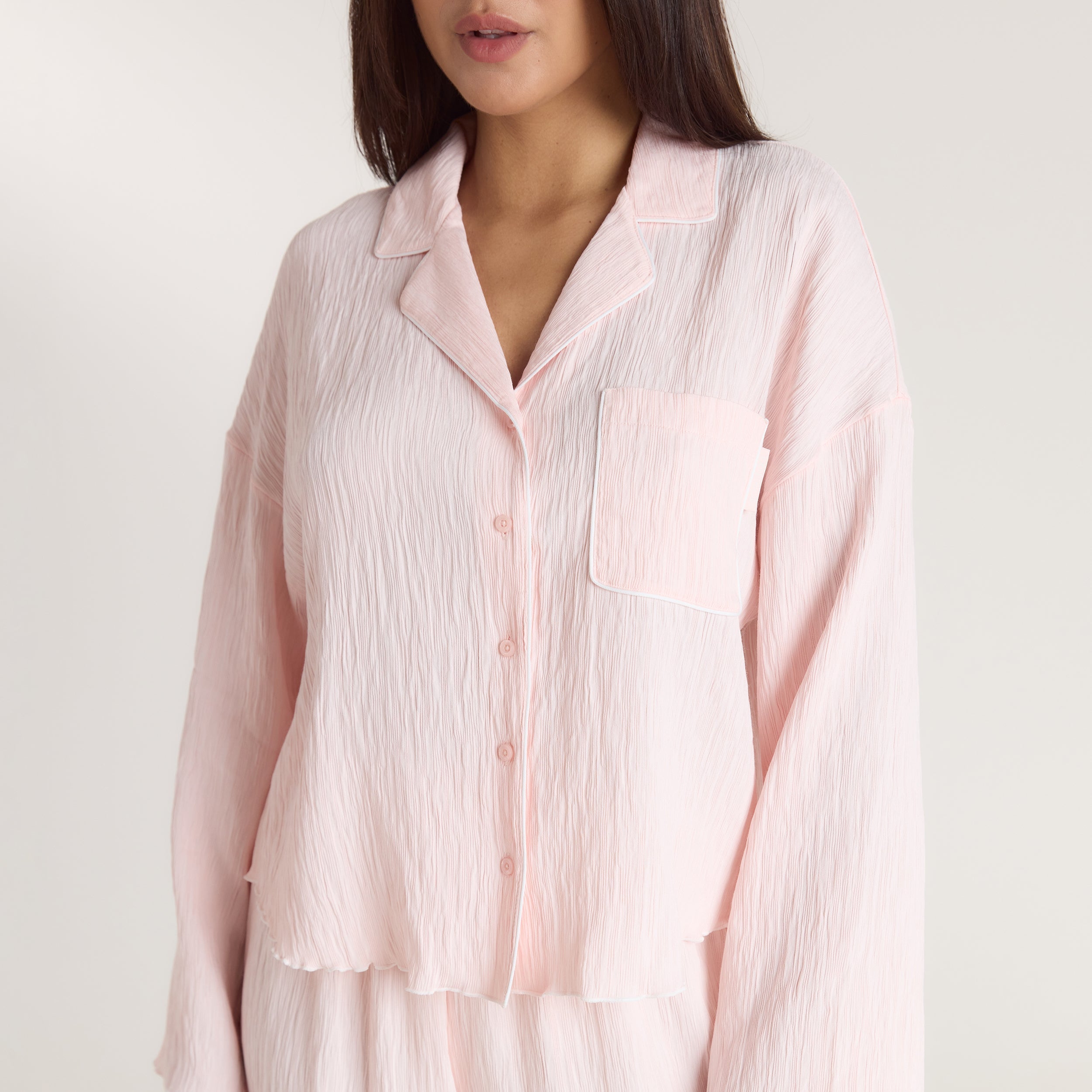 Lounge Underwear Crinkle Pyjama Shirt - Pink