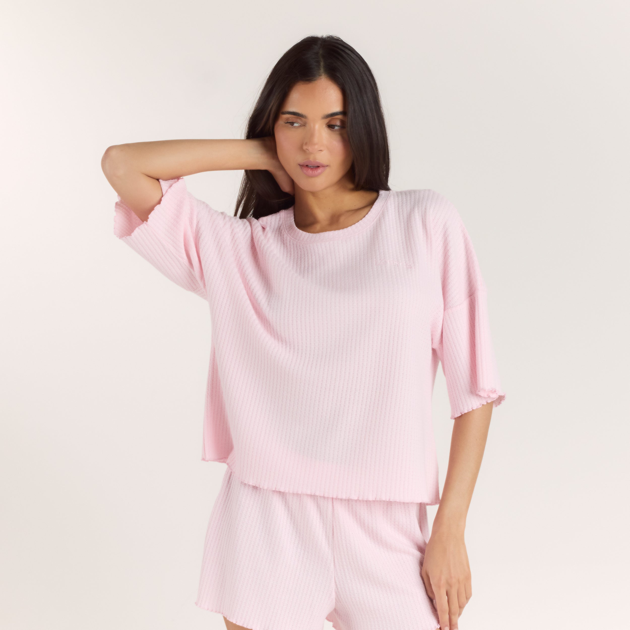 Lounge Underwear Soft Waffle Pyjama Top - Pink