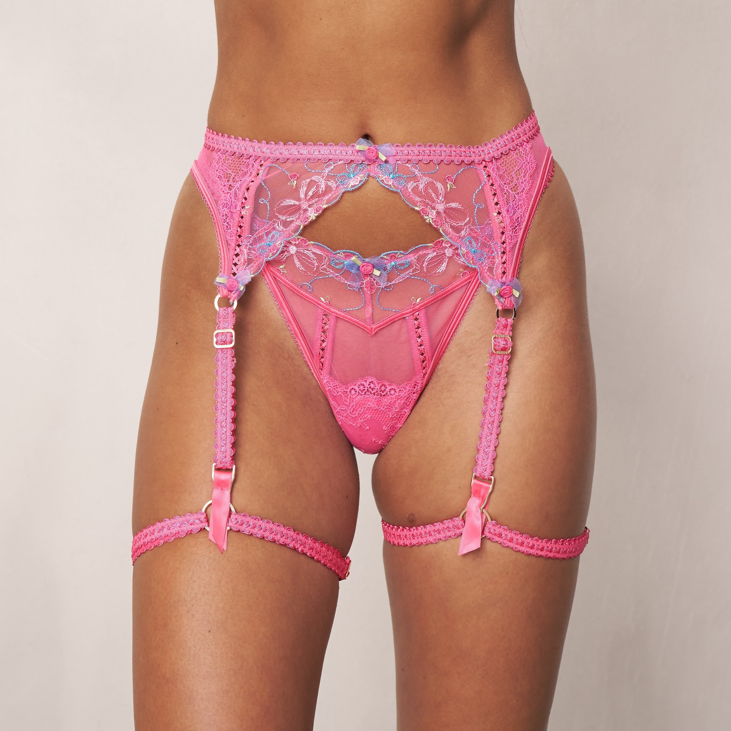 Lounge Underwear Savannah Intimates G-String & Suspender Belt (Set) - Hot Pink