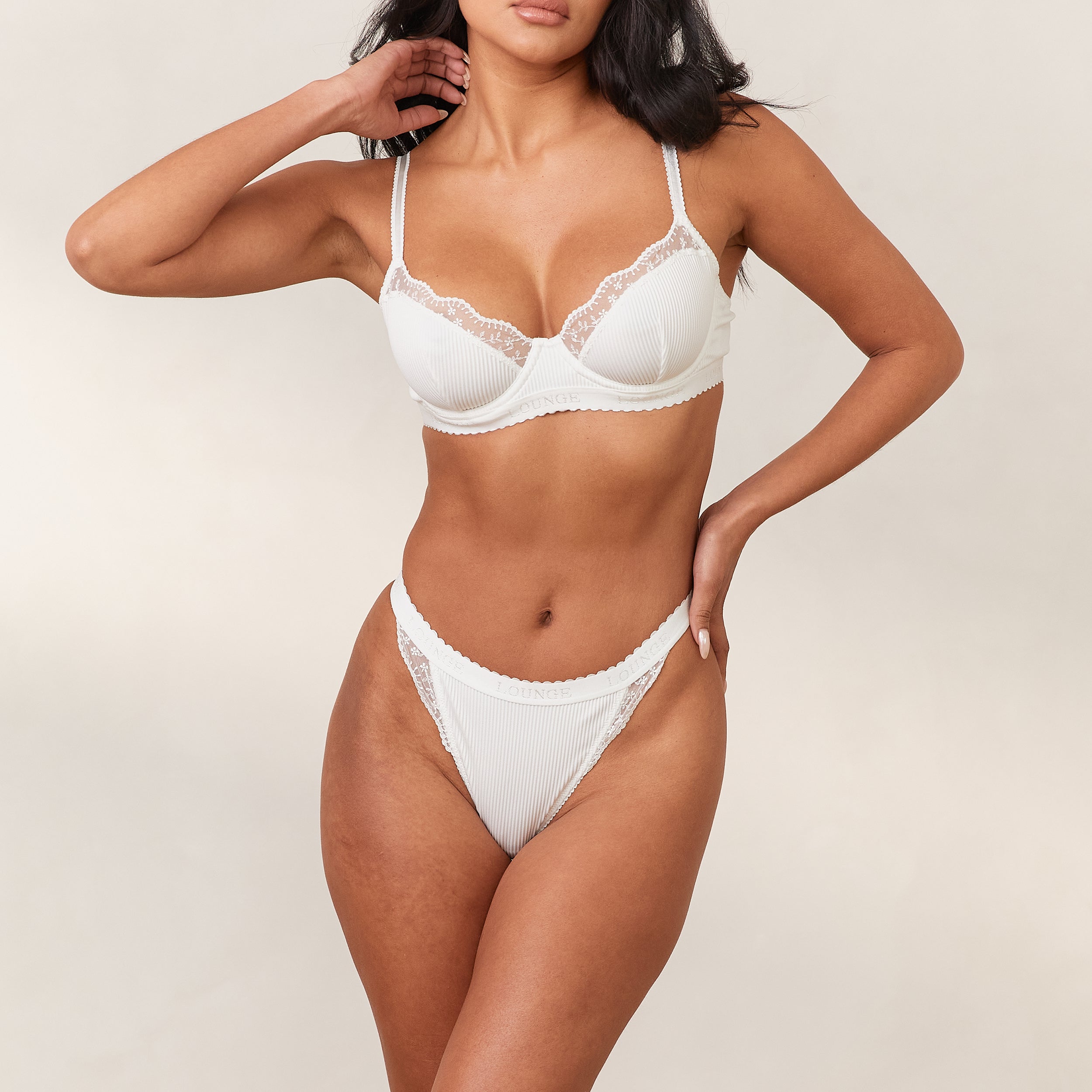 Lounge Underwear Ribbed Balcony Bra  - White