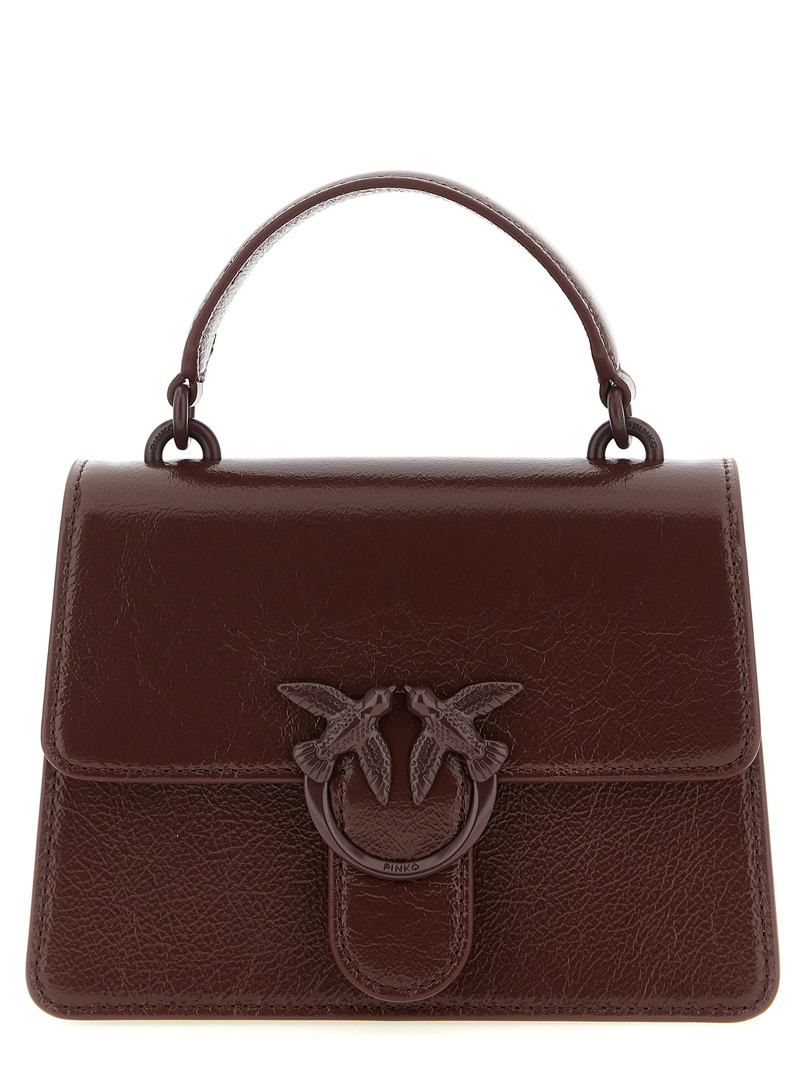 Pinko Leather Buckle-Flap Top Handle Bag — Burgundy