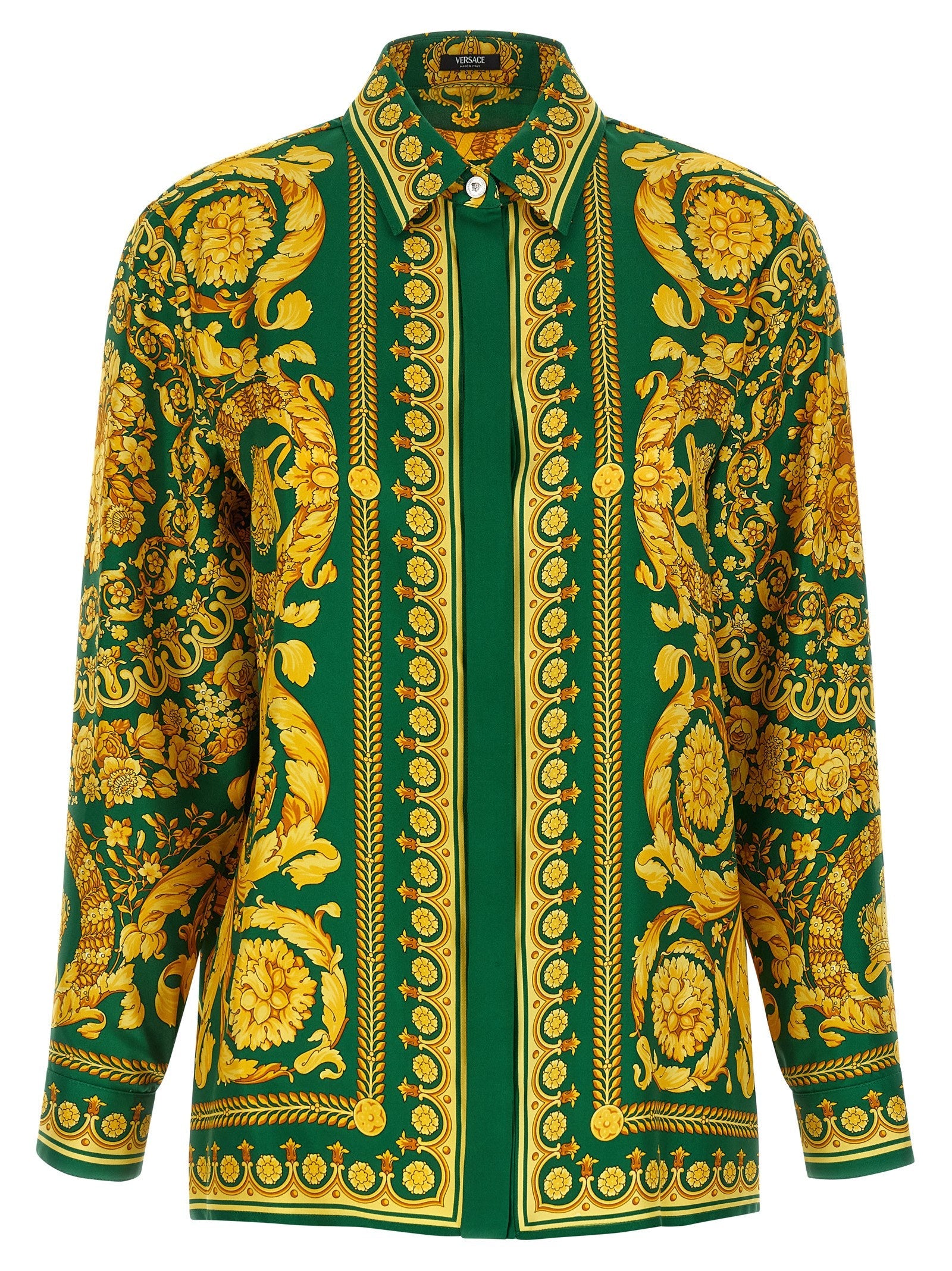 Versace Baroque-Print Silk Shirt — Green
