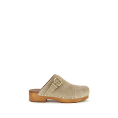 Women's Beige Calf Leather Bos Taurus Clogs Shoe