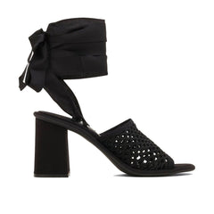 Women's Black Fabric Platform Sandals