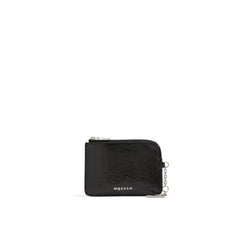 Men's Crackled Calfskin Card Case Black Calf Leather Cases