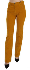 Women's High-Waist Straight Cotton-Elastane Trousers Orange