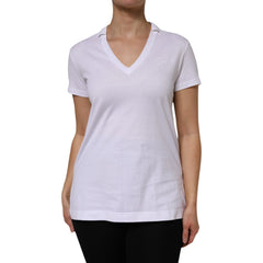 Women's White V-Neck Cotton Short Sleeves T-Shirt