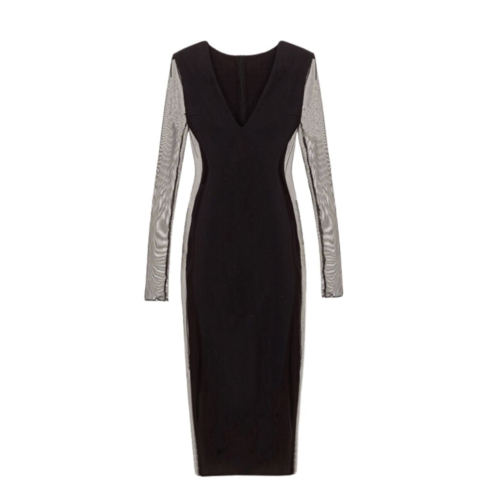 Long Sleeve Maxi Dress With Sheer Sides