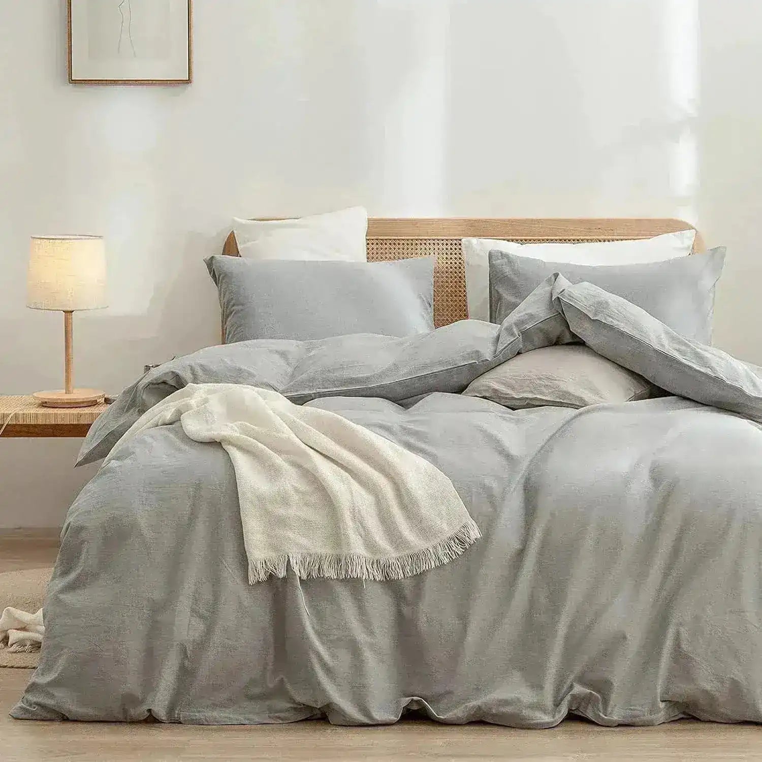 100% Cotton Duvet Cover Set - Light Gray