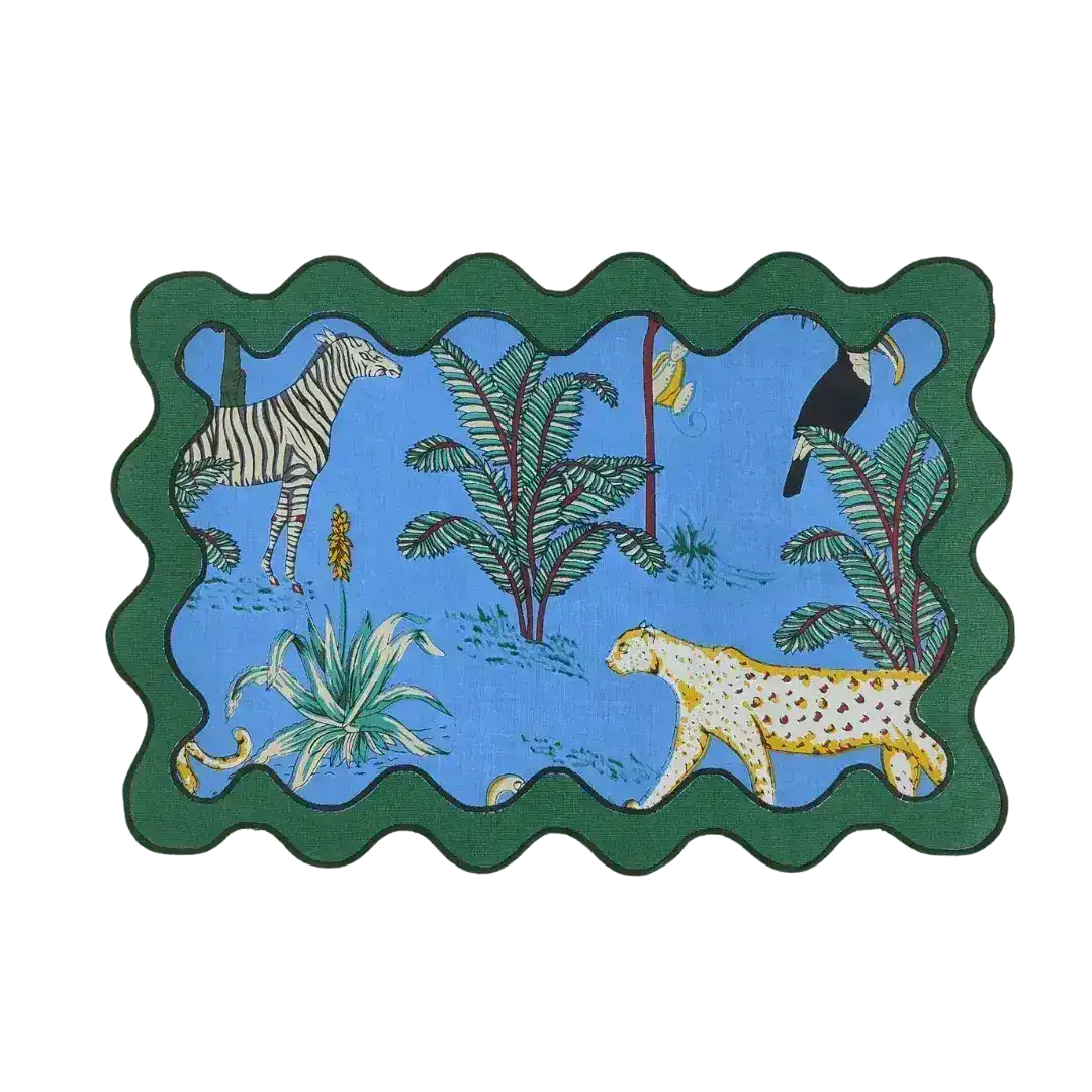 100% Cotton Green Scallop Safari Placemat Set
