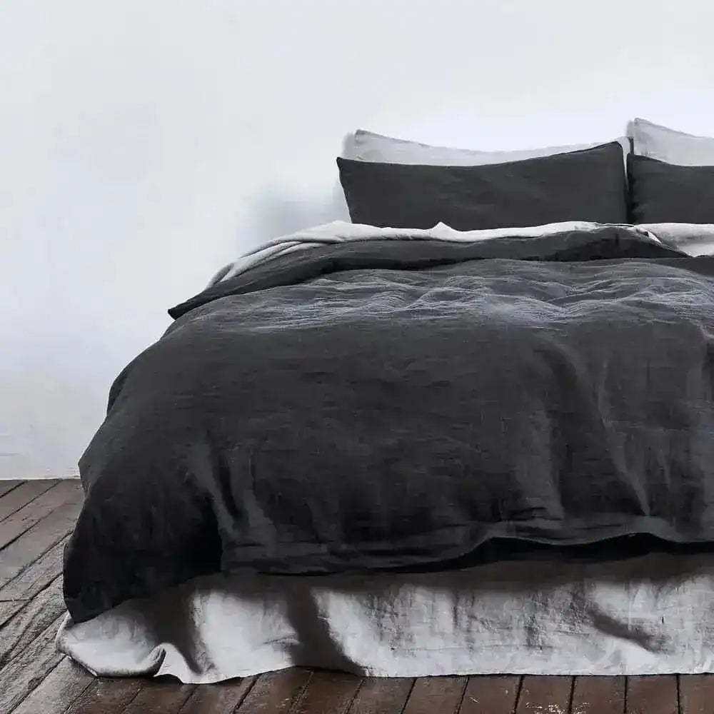 Washed Cotton/Linen Duvet Cover Set - Charcoal Black - King Size
