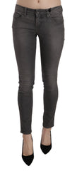 Women's Gray Washed Low Waist Skinny Jeans Grey Cotton Clothing