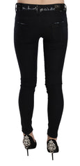 Women's Black Low Waist Zipper Leg Skinny Denim Jeans Cotton Clothing