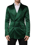 Men's Green Satin Double Breasted Jacket Blazer Polyester Clothing