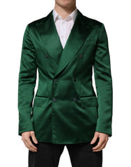 Men's Green Satin Double Breasted Jacket Blazer Polyester Clothing