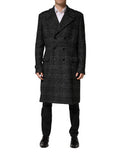 Men's Grey Double Breasted Plaid Wool Coat Jacket Nylon Acrylic Polyester Clothing