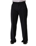 Men's Striped Wool-Blend Trousers Black Polyester Elastane