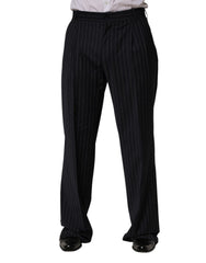 Men's Striped Wool-Blend Trousers Black Polyester Elastane