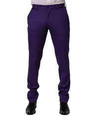 Men's Wool-Blend Dress Trousers Purple Silk Elastane