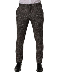 Men's Wool Plaid Dress Trousers Brown Alpaca Nylon