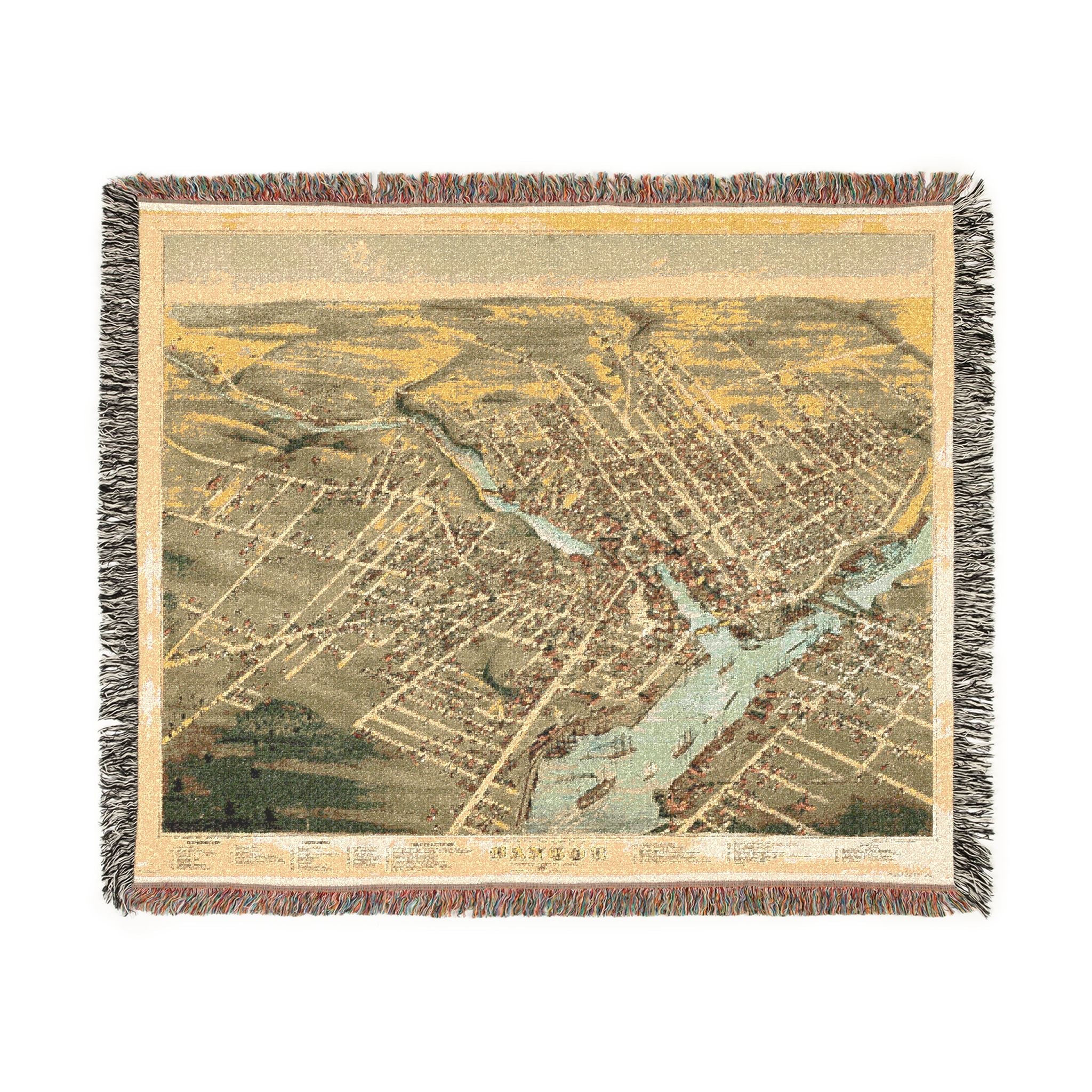 Bird's eye view of the City of Bangor, Penobscot County, Maine, 1875 Woven Throw Blanket