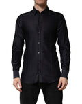 Men's Black Dotted Cotton Collared Gold Dress Shirt